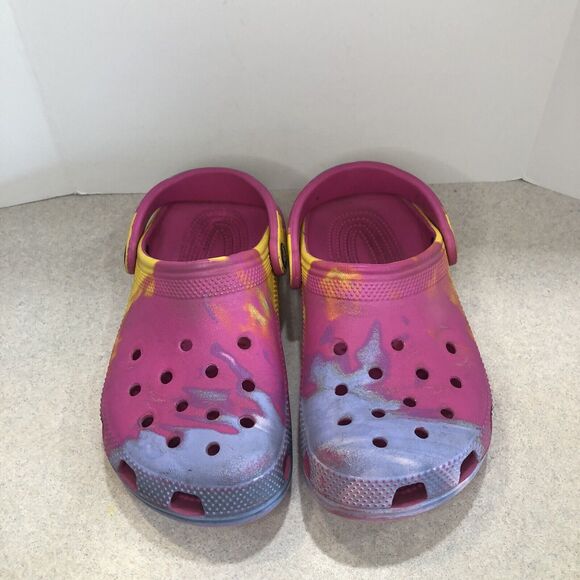 Pink Girls Classic Clog Marbled Tie Die Pink Croc Size J4 Comfort Slip On - Picture 1 of 7